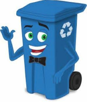 Recycle bin with face and tie